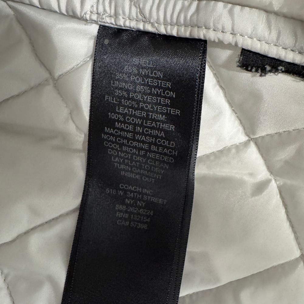 Coach New York Quilted Jacket Womens Medium Gray Cinched Waist Leather Trim M - Picture 3 of 11